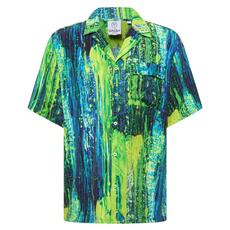 Abstract Drip-Print Short Sleeve Shirt