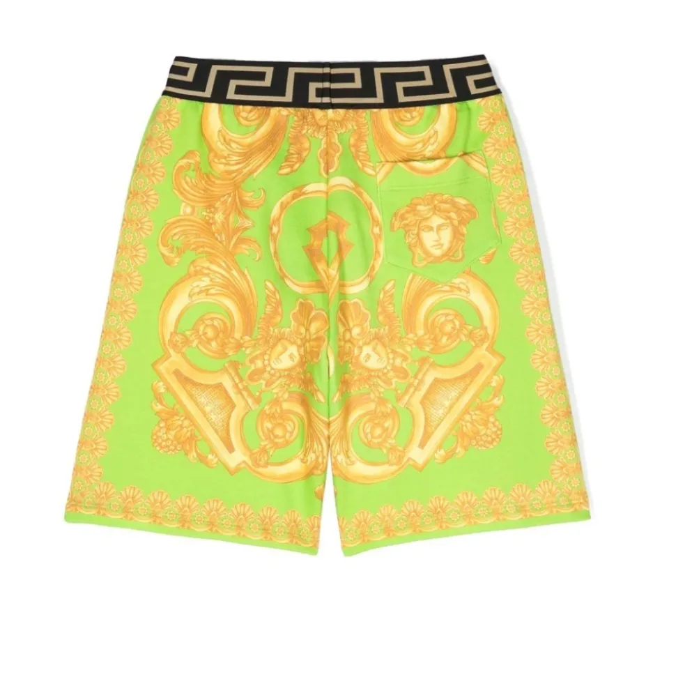 Barocco-print Shorts Lime/Gold