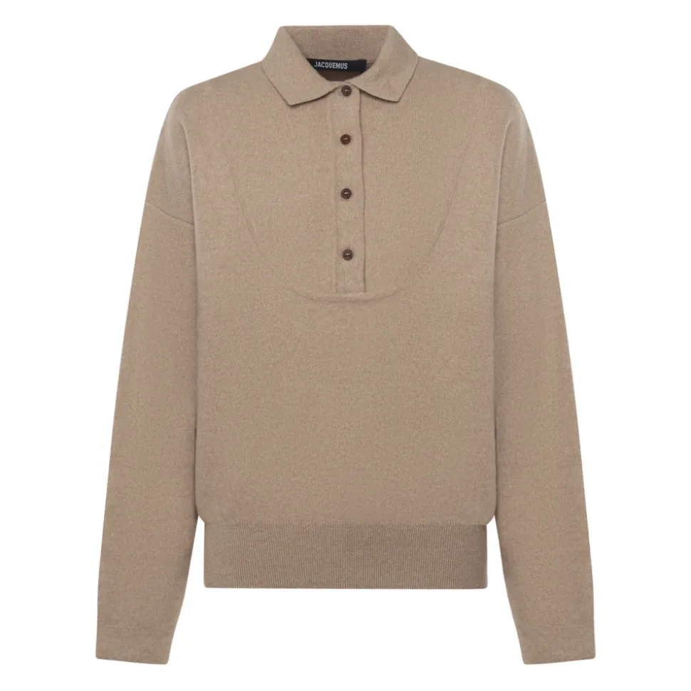 Beige Cashmere Sweater Ribbed Collar