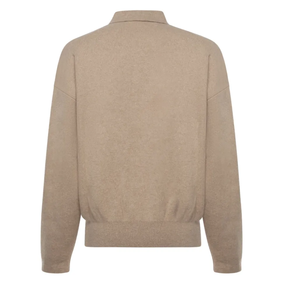 Beige Cashmere Sweater Ribbed Collar