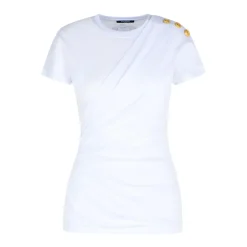 Białe T-shirty i Pola z guzikami na ramionach