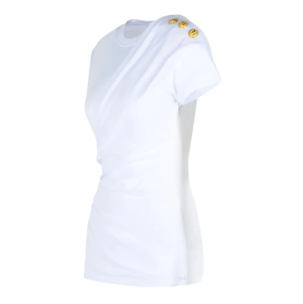 Białe T-shirty i Pola z guzikami na ramionach