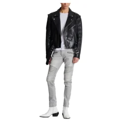 Biker Jeans w szarym pikowanym denimu