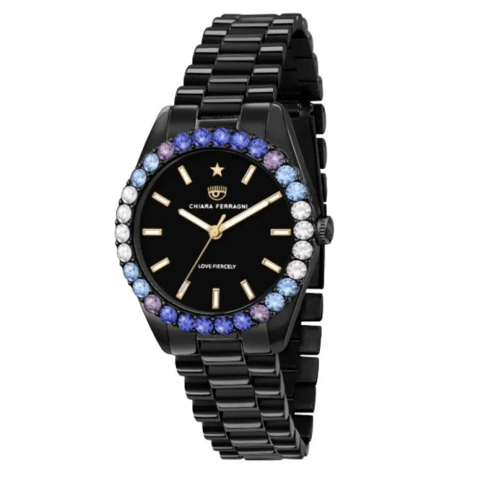 CHIARA FERRAGNI - Donna - R1953100502 - Codzienny czarny zegarek z kolorowymi cyrkoniami 34mm