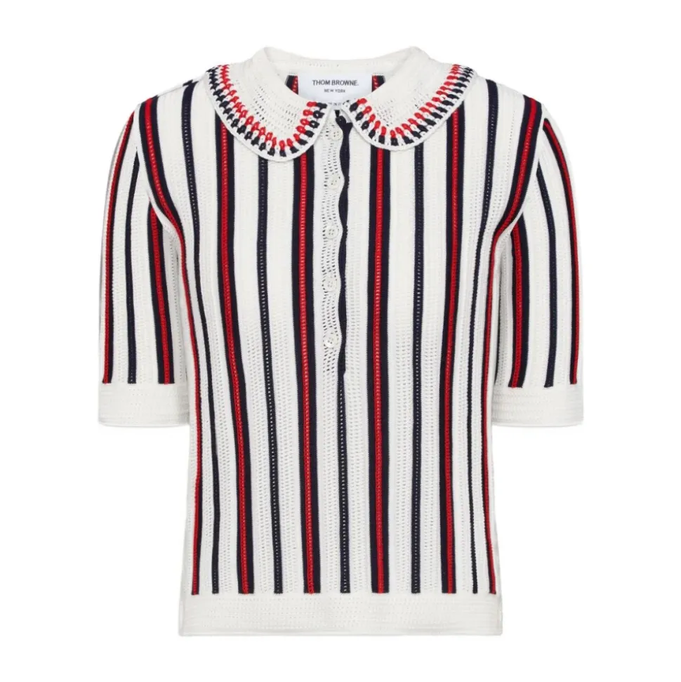 Crochet Stitch RWB Stripe Polo