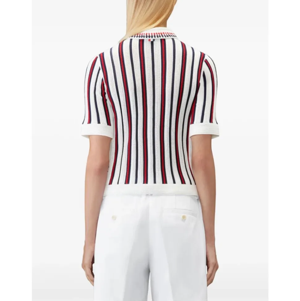 Crochet Stitch RWB Stripe Polo