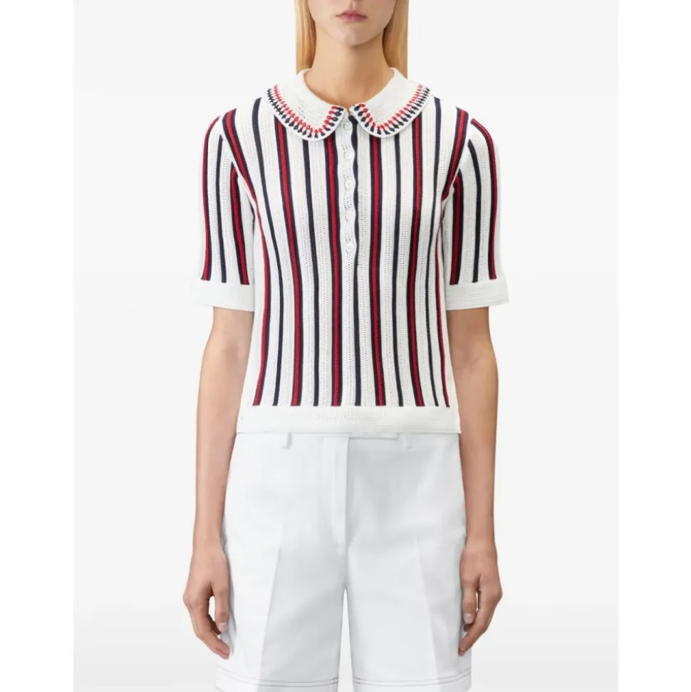 Crochet Stitch RWB Stripe Polo