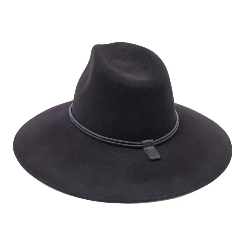 Czarna wełniana fedora z skórzanym sznurkiem
