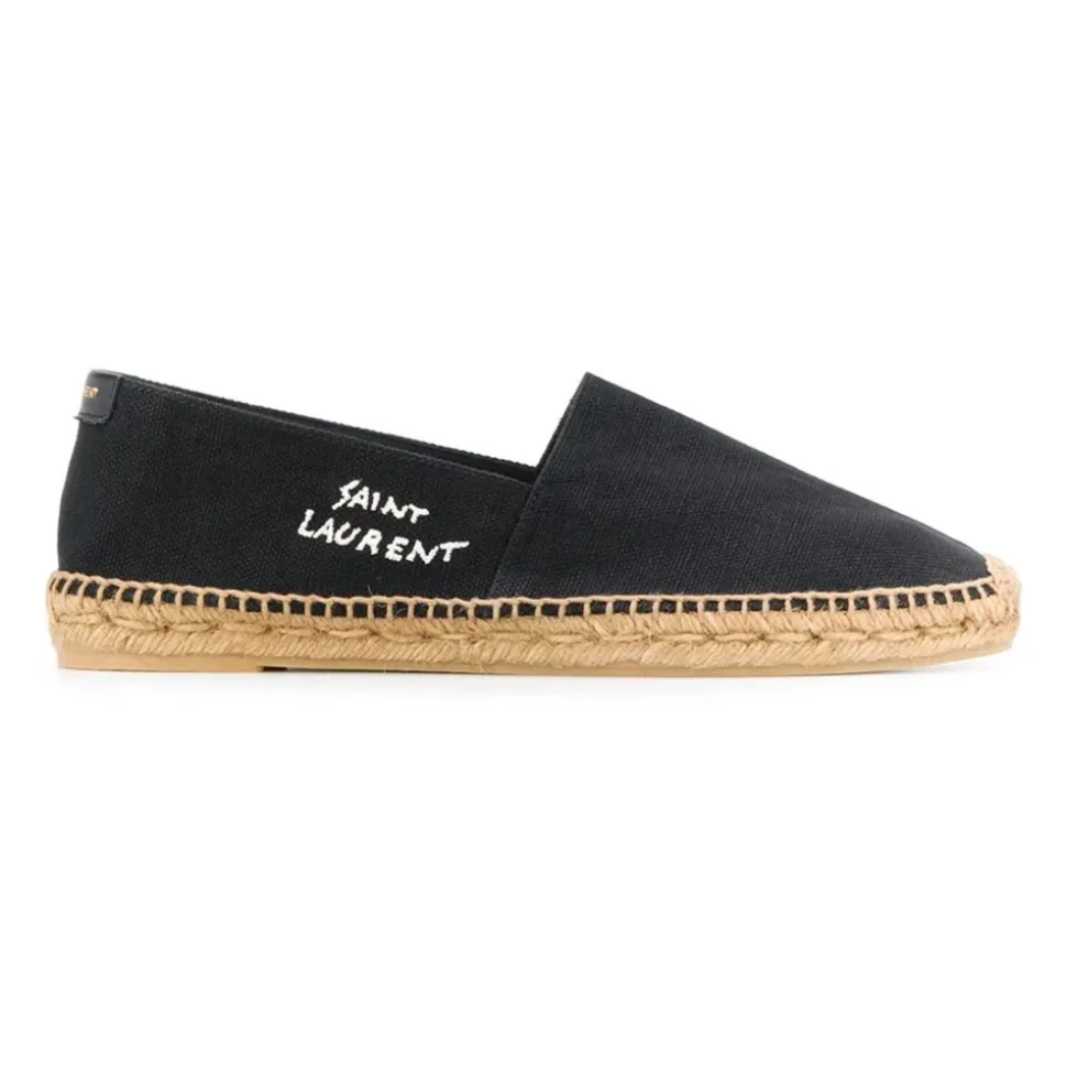 Czarne Espadryle z Logo z Kanwy