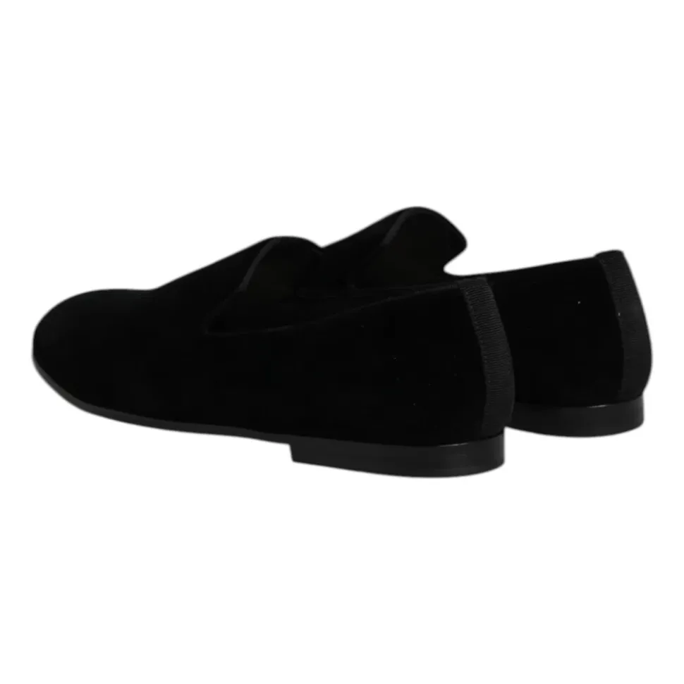 Czarne Loafer Slip-On z Aksamitu