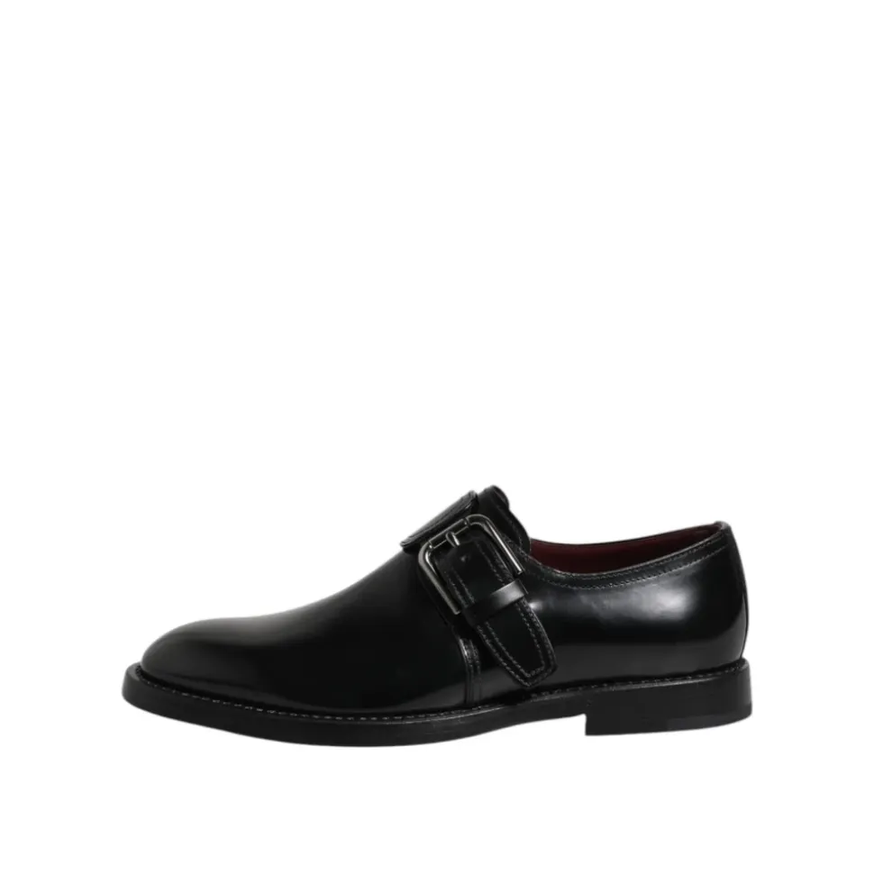 Czarne Skórzane Buty Monk Strap Derby