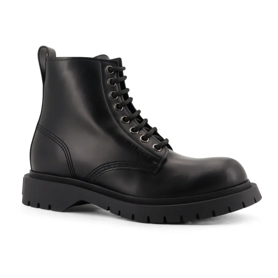 Czarne Skórzane Buty Włochy