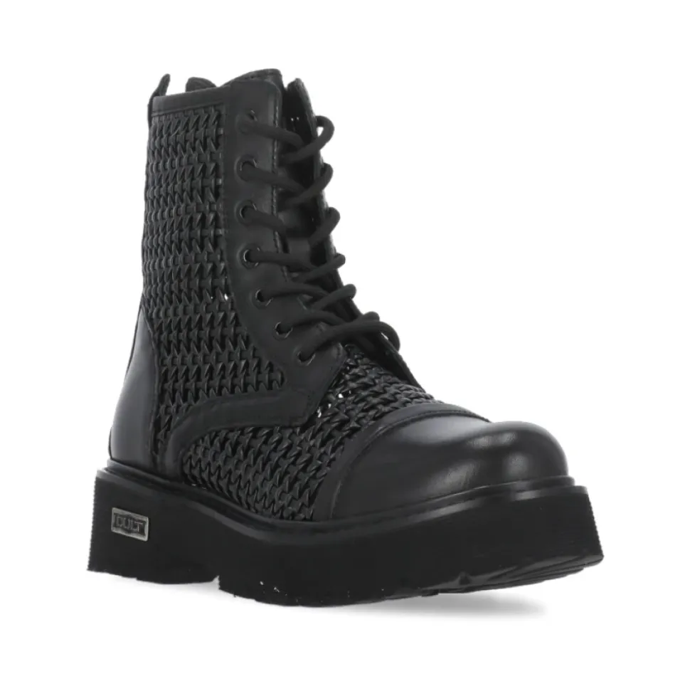 Czarne Skórzane Buty z Tkanej Legginsy