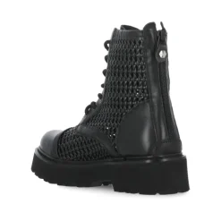 Czarne Skórzane Buty z Tkanej Legginsy