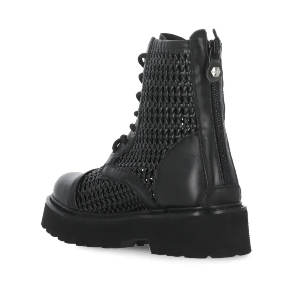 Czarne Skórzane Buty z Tkanej Legginsy