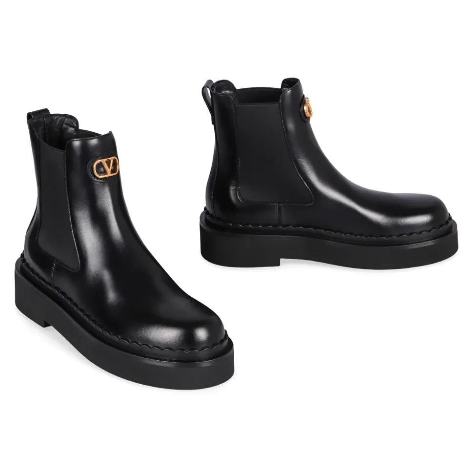Czarne Skórzane Chelsea Boots Elastyczne Wstawki