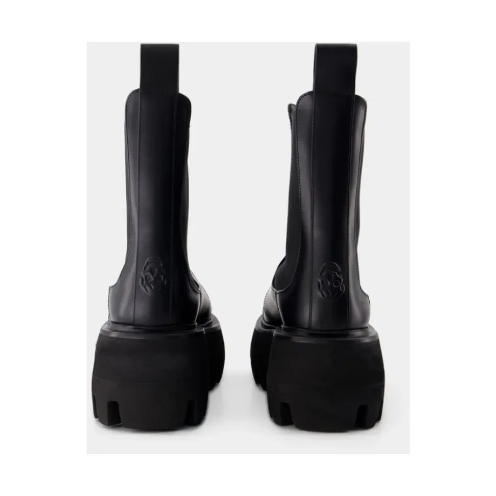 Czarne Skórzane Kalosze Slip-On