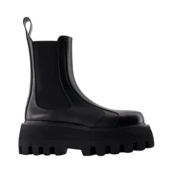 Czarne Skórzane Kalosze Slip-On