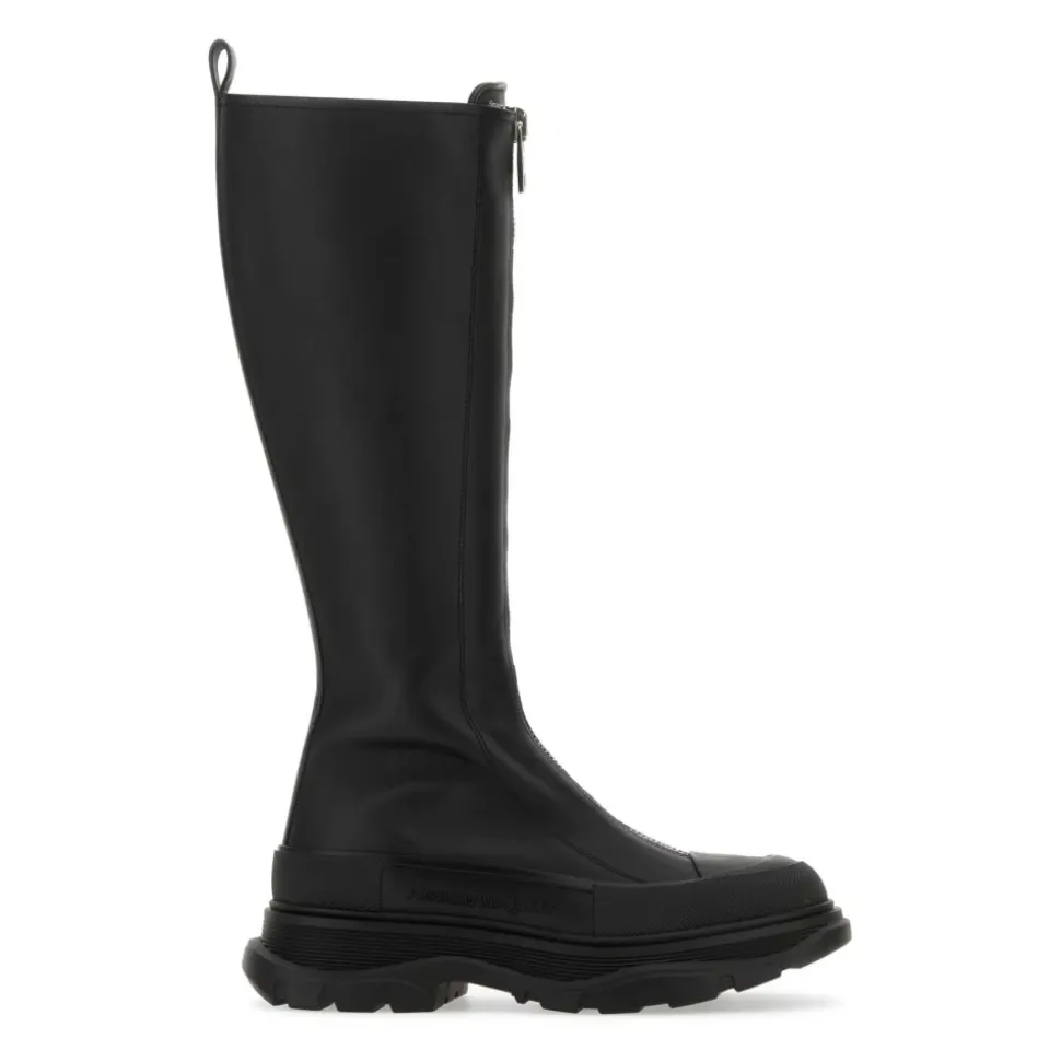 Czarne skórzane Kozaki Zip Tread Slick
