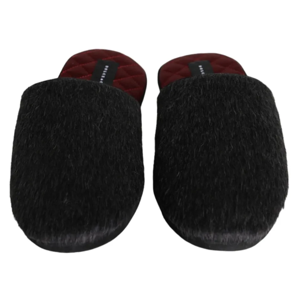 Czarne sztuczne futerko slip on buty