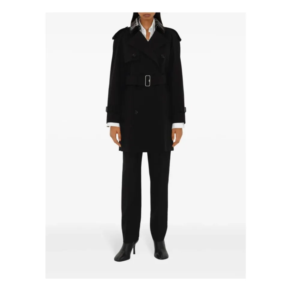 Czarny bawełniany trencz w kratę