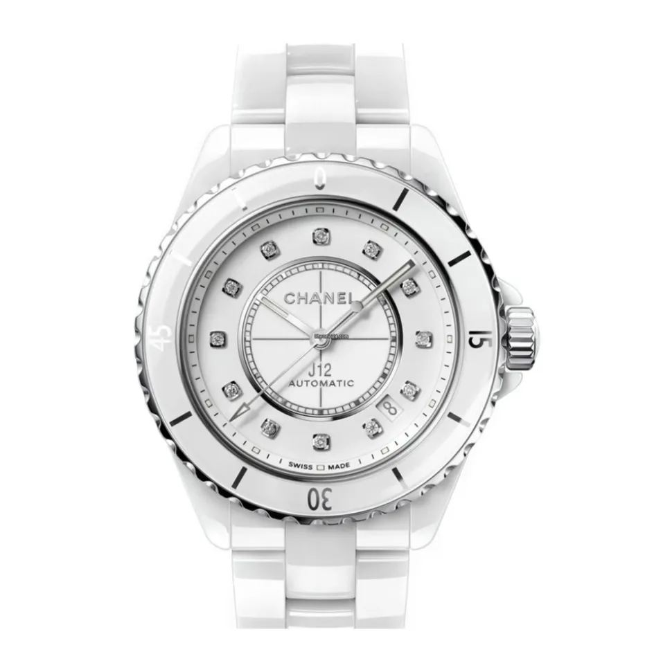 Donna - H5704 - Chanel J12 Quartz 33 Mm - Biała tarcza + Diamenty