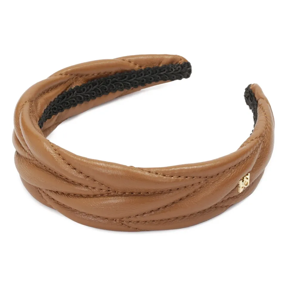 Elegancka skórzana opaska do włosów z małym monogramem