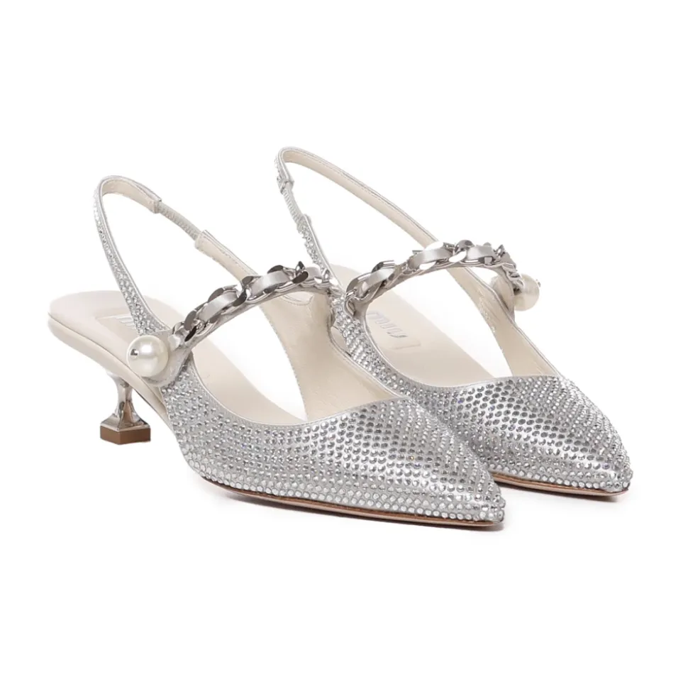 Jedwabne Czółenka Slingback Z Aplikacjami