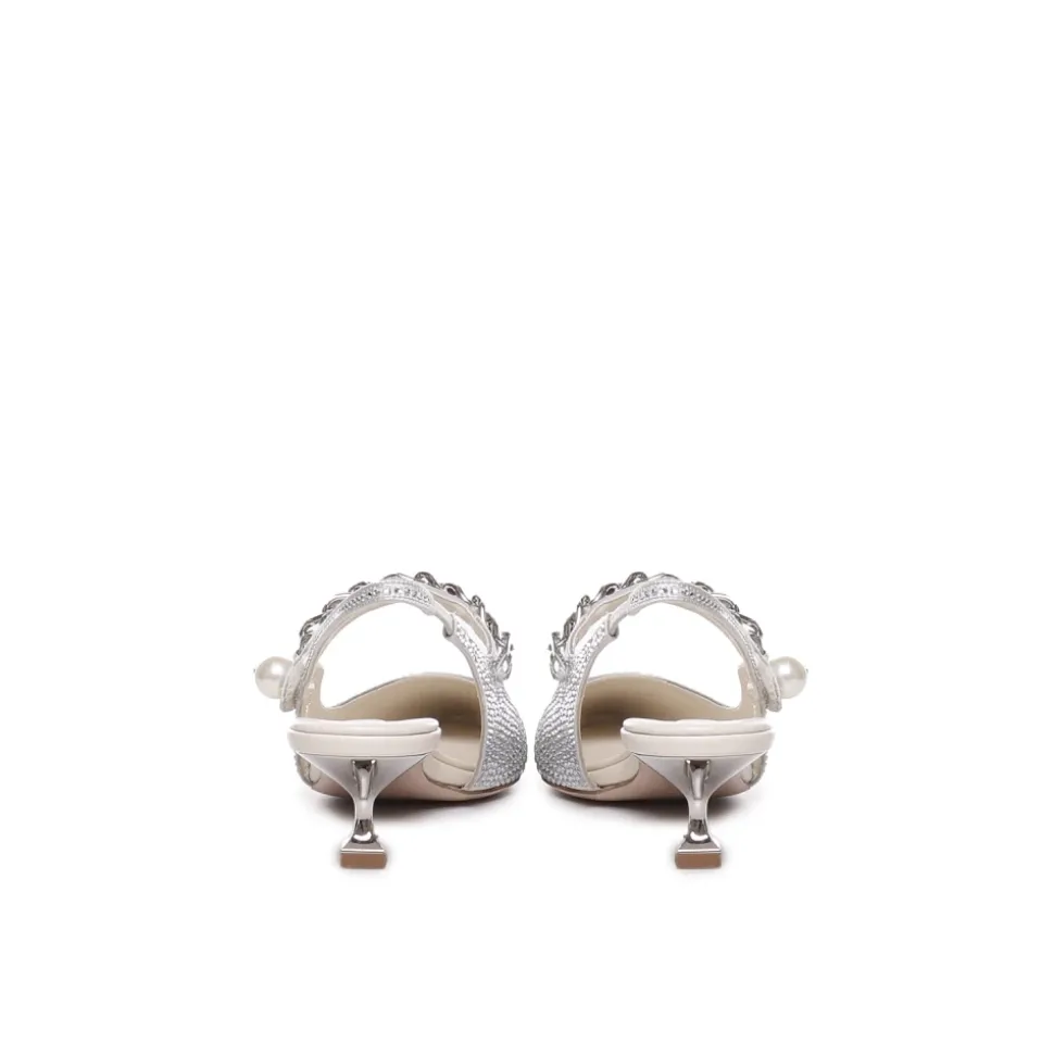Jedwabne Czółenka Slingback Z Aplikacjami