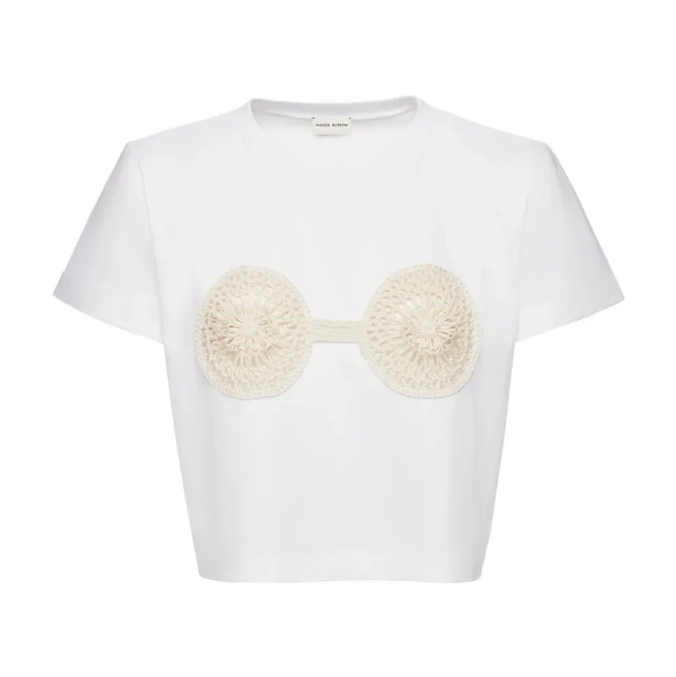 Krótki T-Shirt z Wstawką Szydełkową