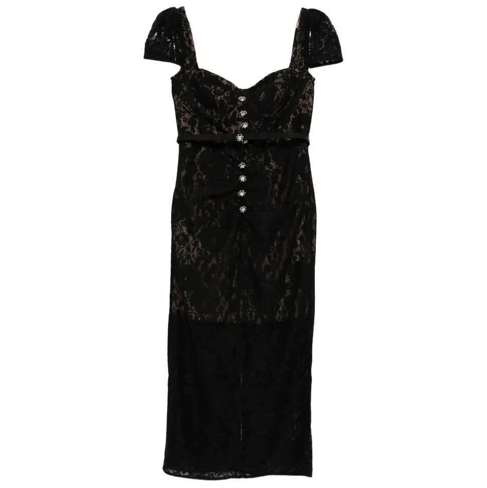 Lace Button Midi Dress