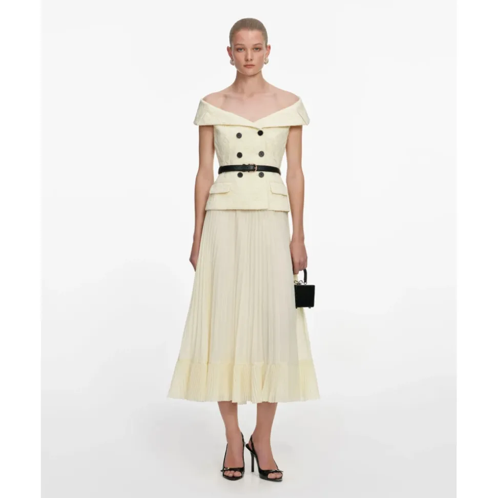 Lace-Detail Button-Front Midi Dress