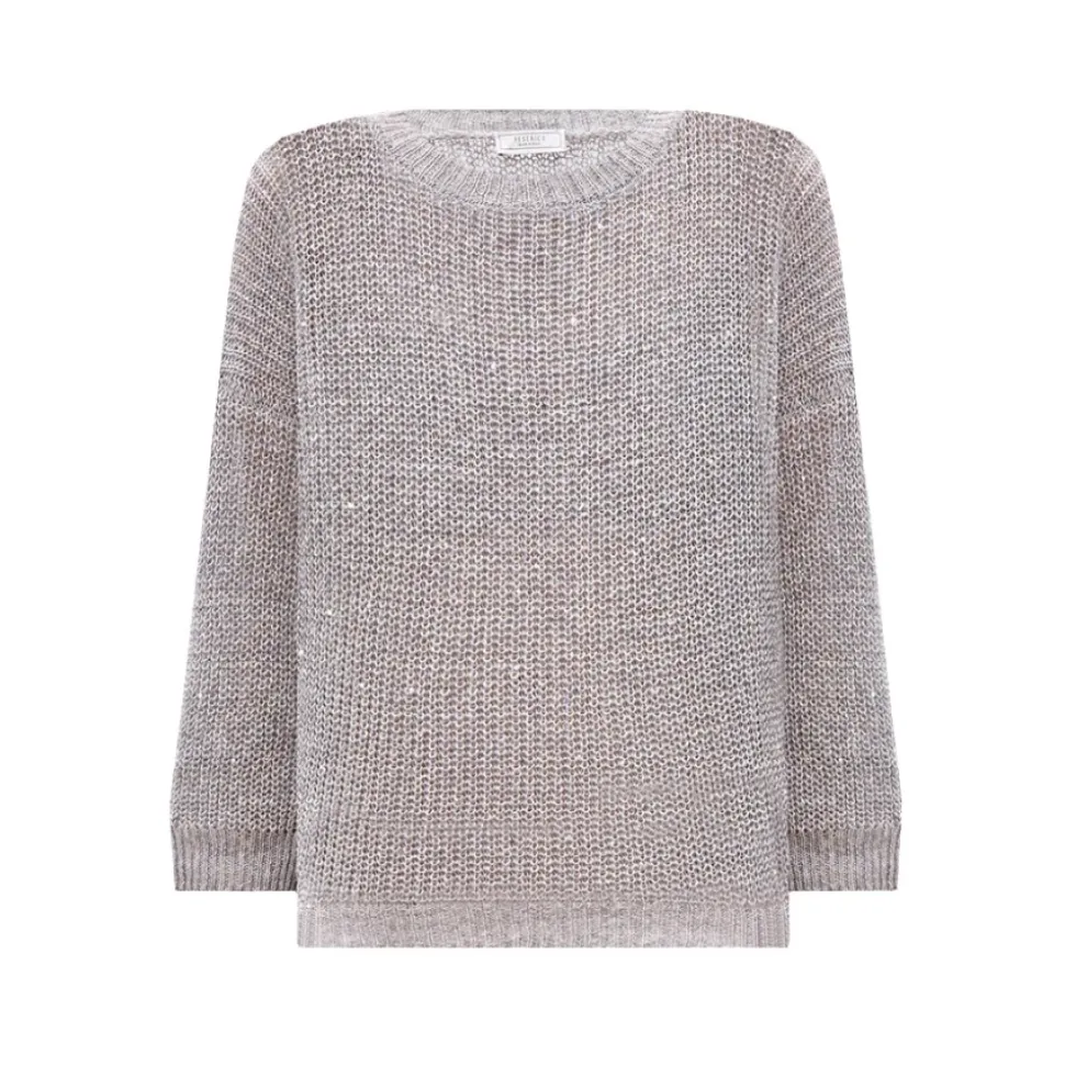 Lniany sweter z trykotu z cekinami