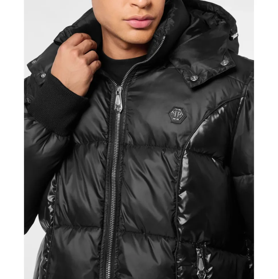 Mix Nylon Short Puffer Jacket
