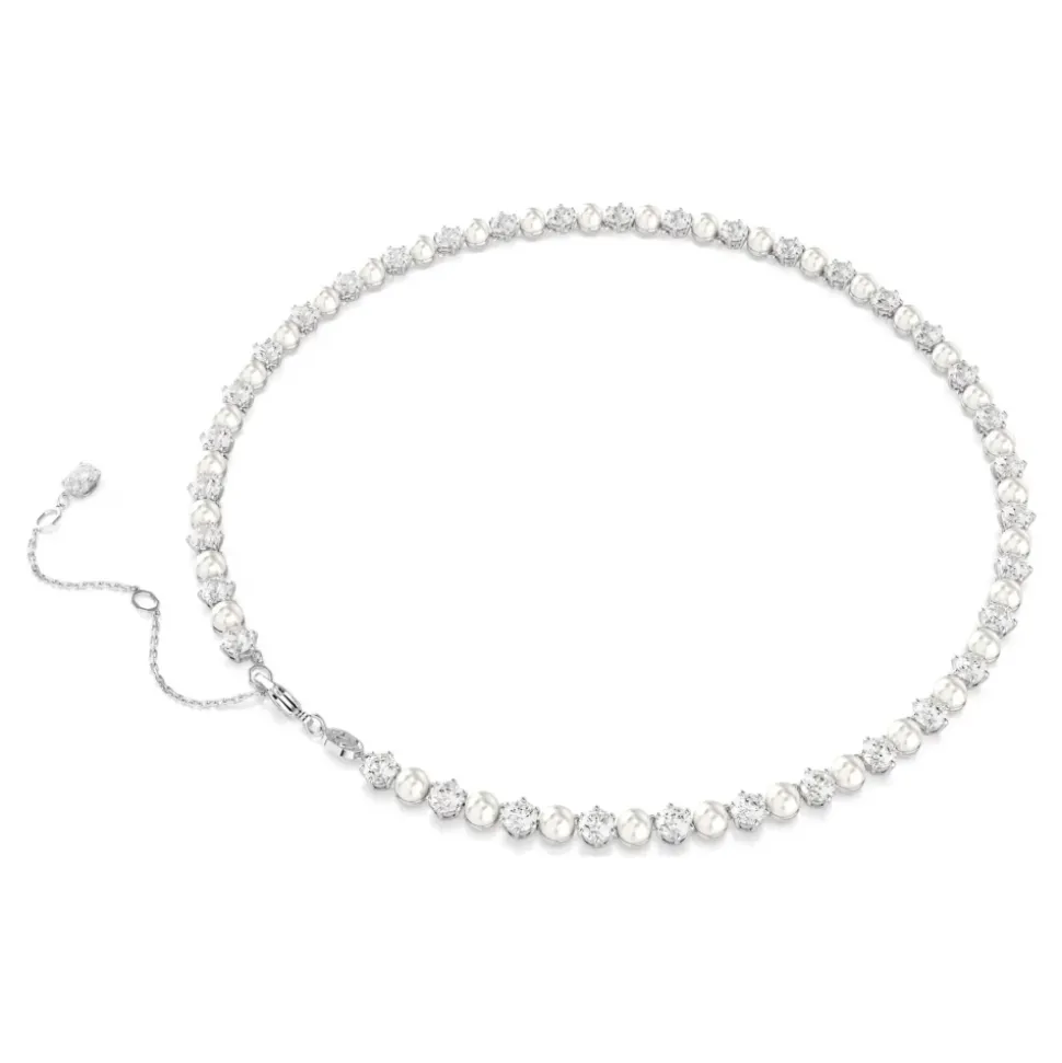 Naszyjnik Unisex Matrix Tennis Naszyjnik Kryształ Perła Okrągły Szlif Biały Rodowany 5689623