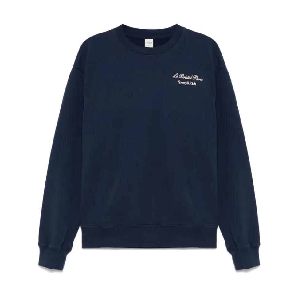 Navy Blue Logo Print Sweater