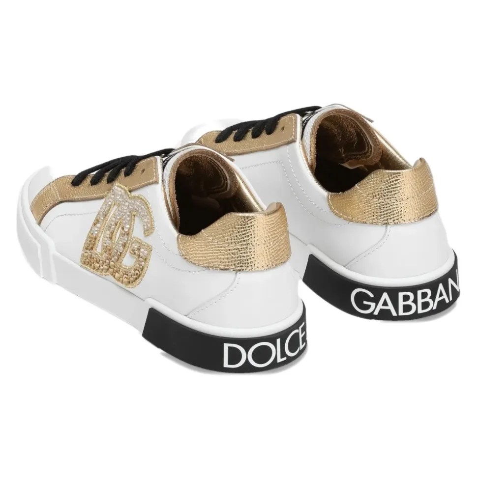 Niski Biało-Złoty Sneaker