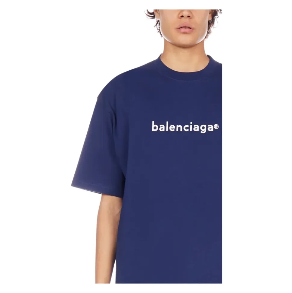 Oversize Niebieski T-shirt z nadrukiem Mężczyźni