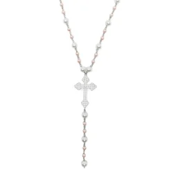 Pearl Rosary Cross Necklace