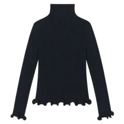 Prążkowany T-shirt z falbankami