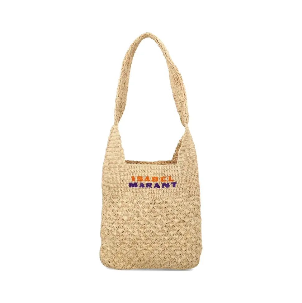 Raffia Embroidered Top Handle Tote