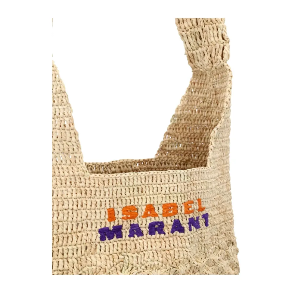Raffia Embroidered Top Handle Tote