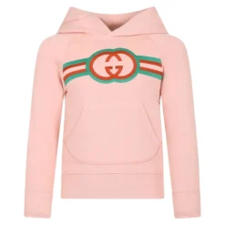 Różowy sweter z kapturem w paski