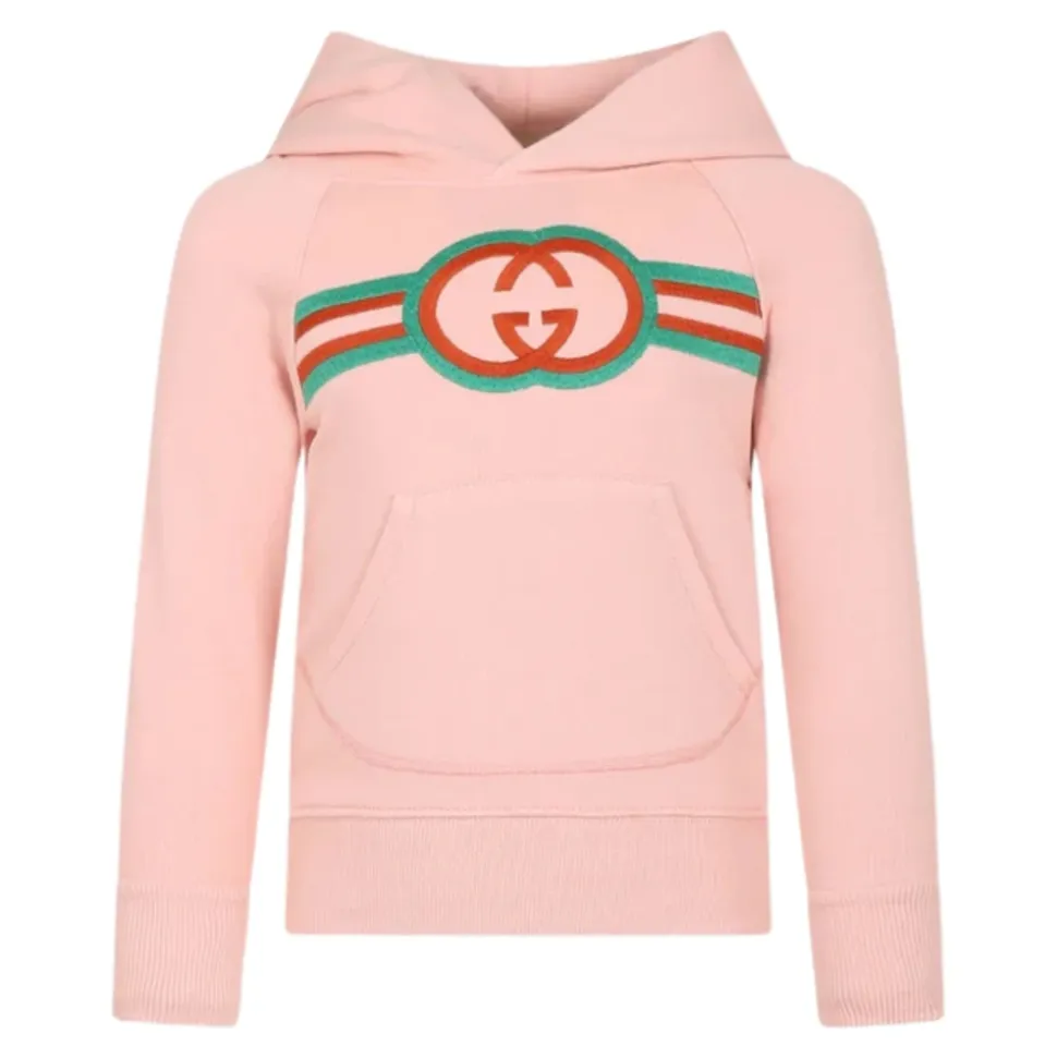 Różowy sweter z kapturem w paski
