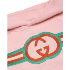 Różowy sweter z kapturem w paski