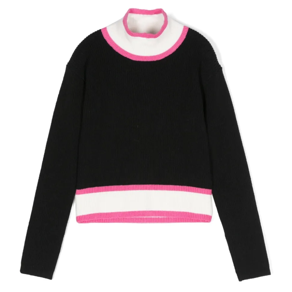 Rozpinany Sweter Mini w Czarnym i Fuchsia