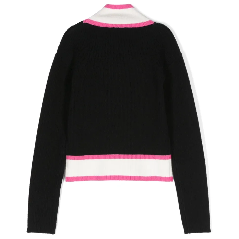Rozpinany Sweter Mini w Czarnym i Fuchsia