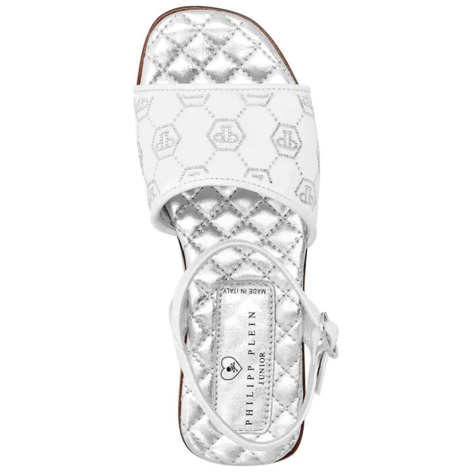 Sandały na płaskiej podeszwie z satyny Monogram Strass
