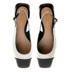 Slingback in nappa leather and canvas off white