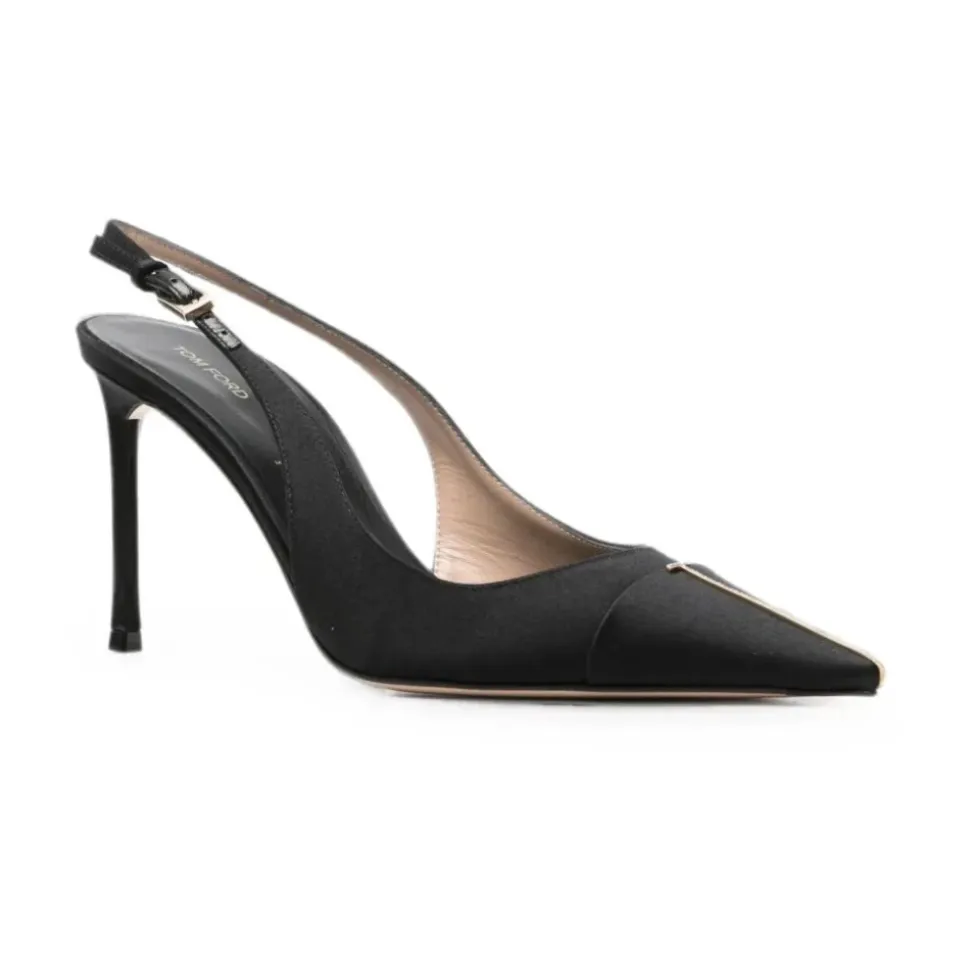 Slingback z satyny i kryształków